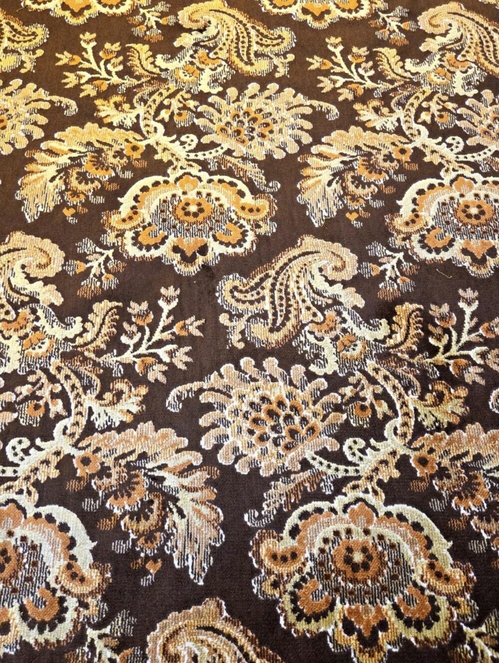 Vintage Woven Upholstery Fabric Brown Orange Floral Paisley Textured 7 Yards 56"
